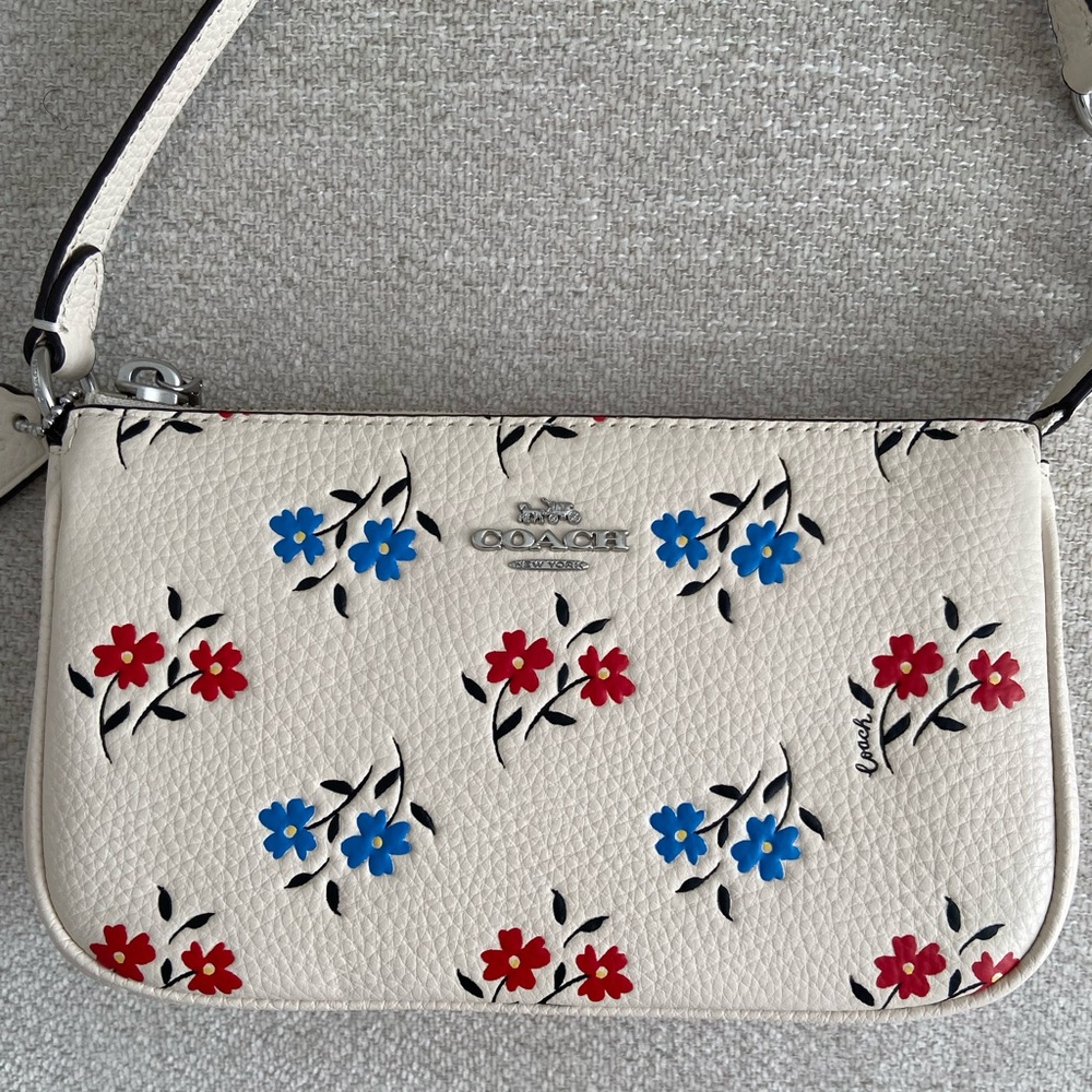Coach Nolita 19 - White Leather Floral with Silver Hardware
